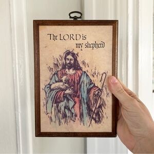 Vintage Lord is My Shepherd Jesus & Lamb Wooden Plaque Wall Hanging Art